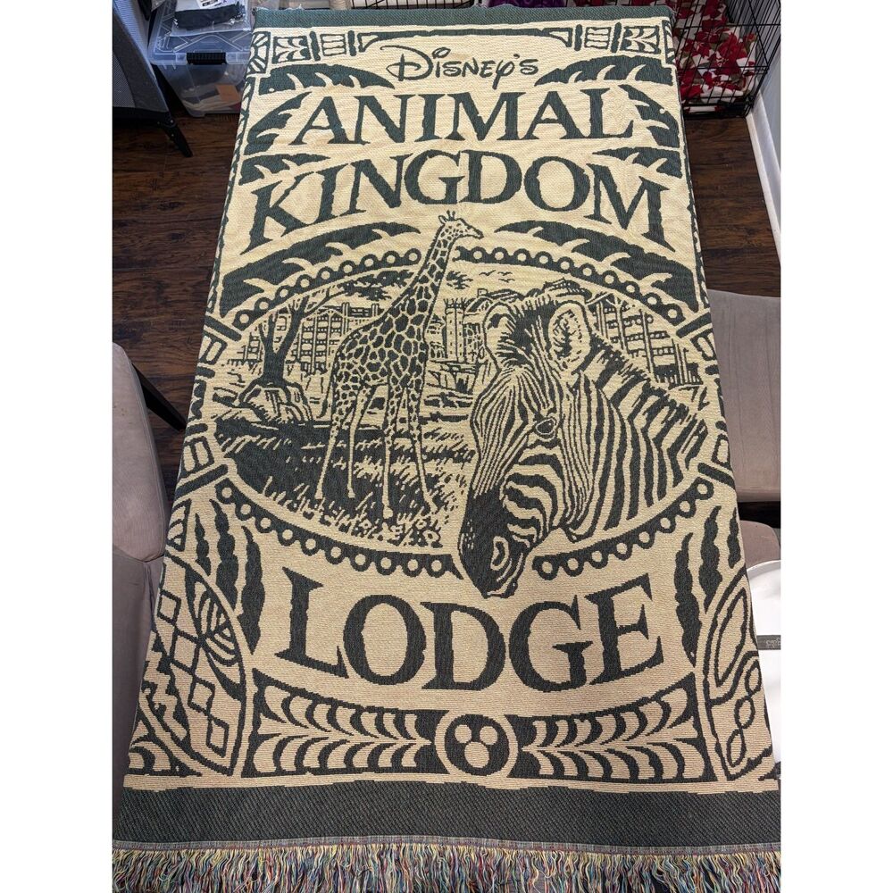 Vintage Disney Animal Kingdom Lodge Woven Throw Blanket